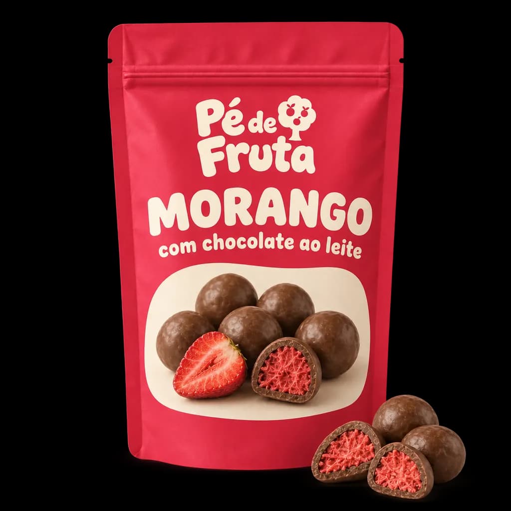 Embalagem Pé de Fruta de Morango com chocolate ao leite